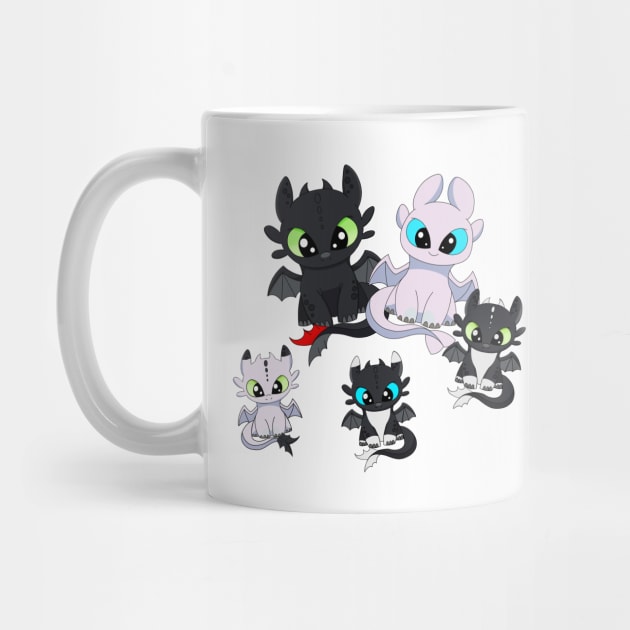 Cute dragon and family, toothless dragon, night furies by PrimeStore